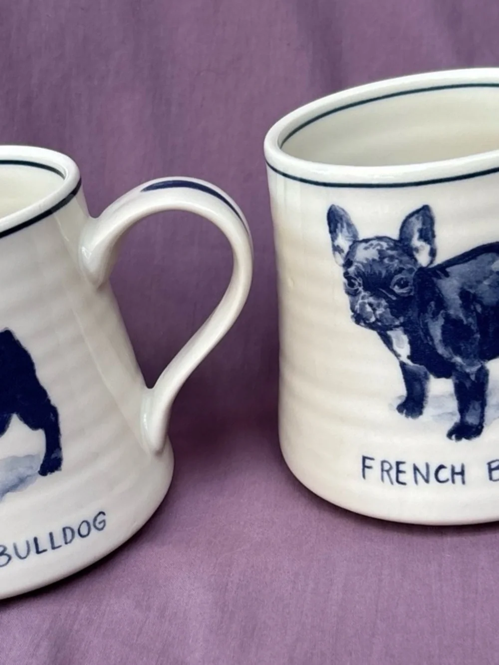Anthropologie FRENCH BULLDOG Molly Hatch Ceramic Coffee set of 2 mugs 16 oz NWT